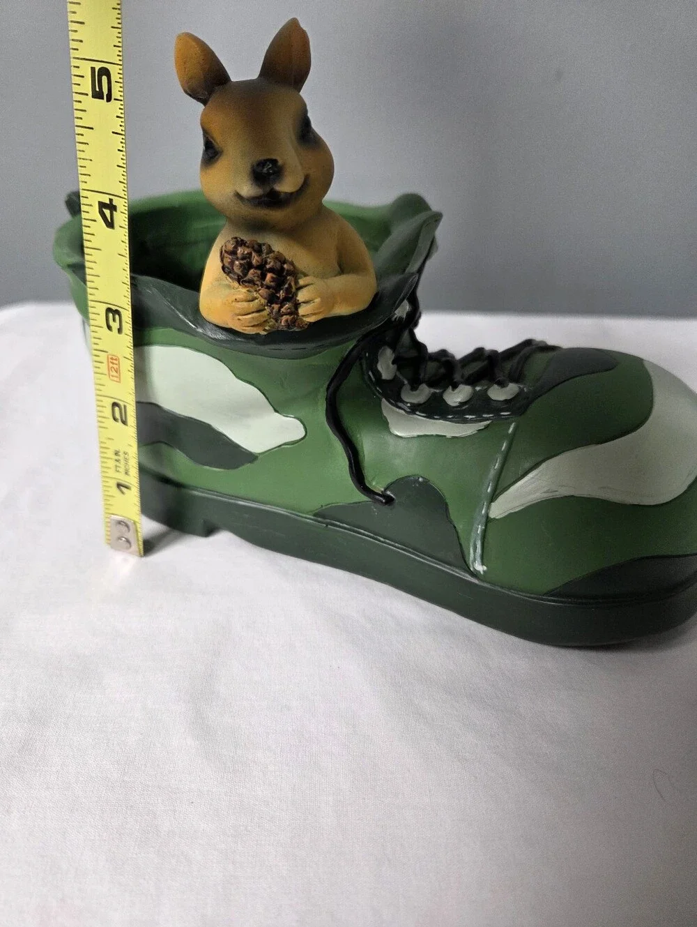 Vintage Ceramic Decorative Camouflage  Boot Planter With Chipmunk/ Squirrel